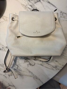 kate spade White Pebbled Leather Drawstring Backpack